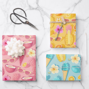 Fresh Tropical Summer Wrapping Paper Set of 3