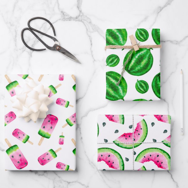 Fresh Tropical Watermelon Wrapping Paper Set of 3 (Front)