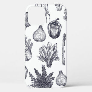 Fresh vegetables seamless pattern. Broccoli, carro iPhone 12 Case