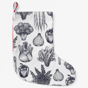 Fresh vegetables seamless pattern. Broccoli, carro Small Christmas Stocking