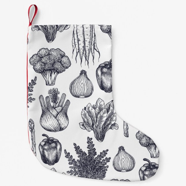 Fresh vegetables seamless pattern. Broccoli, carro Small Christmas Stocking (Front)