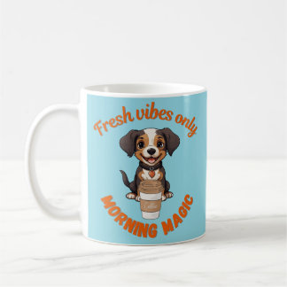 Fresh Vibes & Coffee Playful Puppy Digital Artwor Coffee Mug