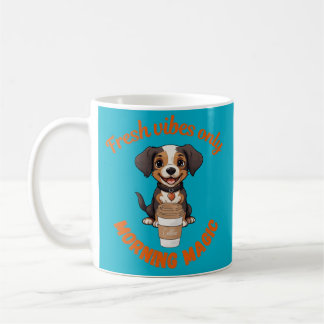 Fresh Vibes & Coffee Playful Puppy Digital Artwor Coffee Mug