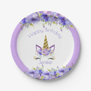Fresh Violet Unicorn Birthday Decorations Paper Plate