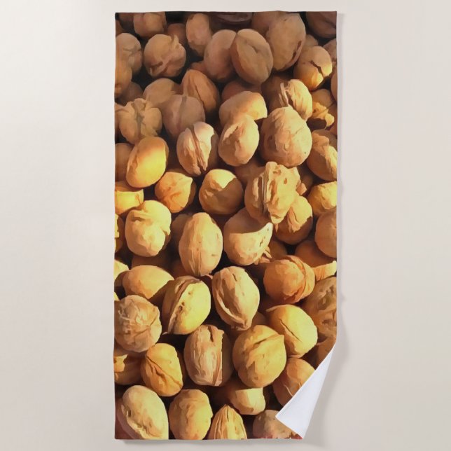 Fresh Walnuts Hyperrealistic Painting Beach Towel (Front)