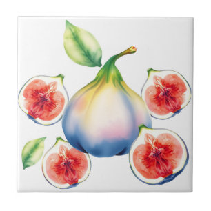 Fresh Watercolor Fig with Soft White  Tile