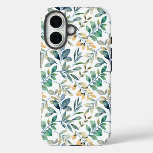 Fresh Watercolor Green and Yellow Leaf Pattern iPhone 16 Case