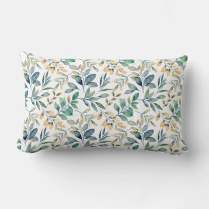 Fresh Watercolor Green and Yellow Leaf Pattern Lumbar Cushion