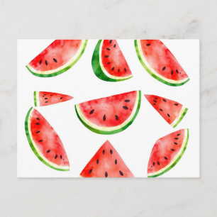 Fresh Watercolor Watermelon on White Background Postcard