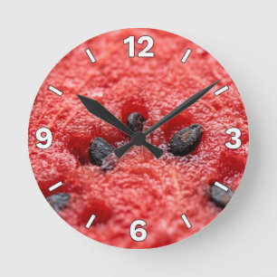 Fresh Watermelon Pulp Macro Texture Kitchen Decor Round Clock