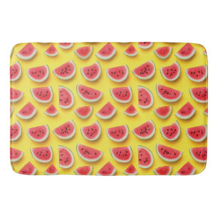 Fresh Watermelon Slices Pattern on Yellow Bath Mat