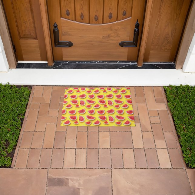 Fresh Watermelon Slices Pattern on Yellow  Doormat (Outdoor)