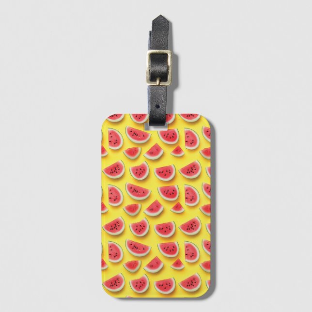 Fresh Watermelon Slices Pattern on Yellow  Luggage Tag (Front Vertical)
