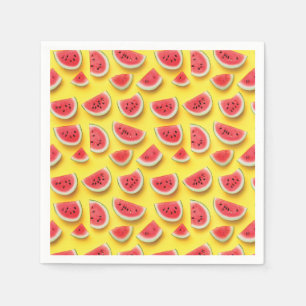 Fresh Watermelon Slices Pattern on Yellow Napkin