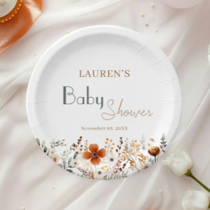 Fresh Wildflower Boho Gender Neutral Baby Shower Paper Plate