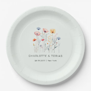 Fresh Wildflower Light-Green Wedding Paper Plate