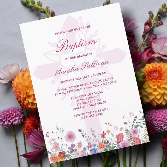 Fresh Wildflowers Holy Cross Baptism Invitation (Creator Uploaded)
