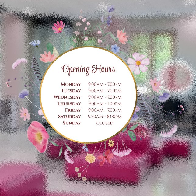 Fresh Wildflowers Opening Hours Window Cling (Creator Uploaded)