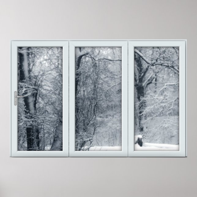 Fresh Winter Snowfall Window with a View Poster (Front)