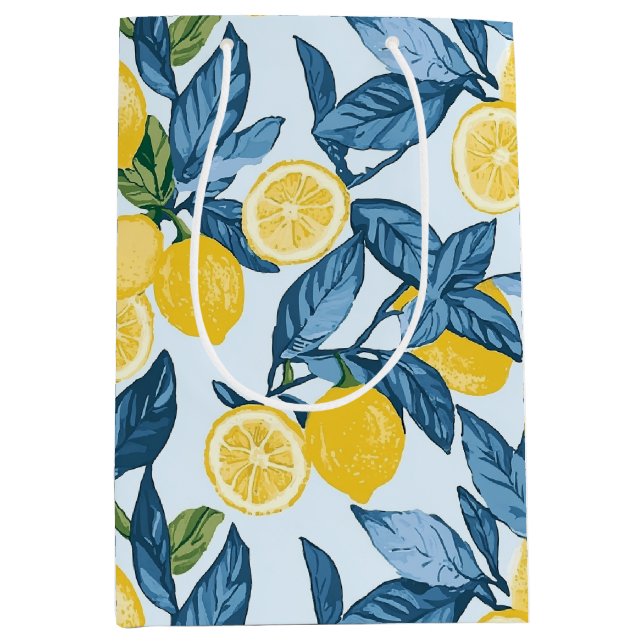 Fresh Yellow Lemon Grove on Blue Background Medium Gift Bag (Front)
