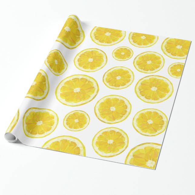 Fresh yellow lemon slice gift wrapping paper (Unrolled)