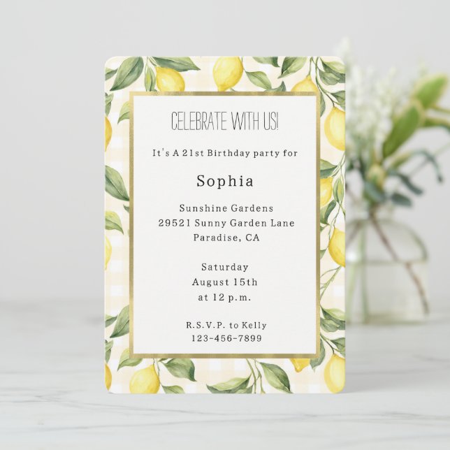 Fresh Yellow Lemons Birthday Invitation (Standing Front)