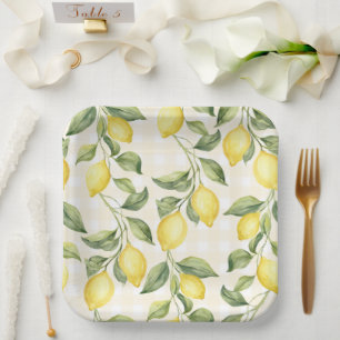 Fresh Yellow Lemons Bridal Shower Paper Plate