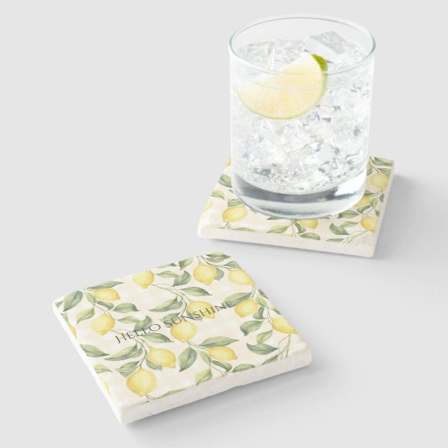 Fresh Yellow Lemons Stone Coaster (Side)