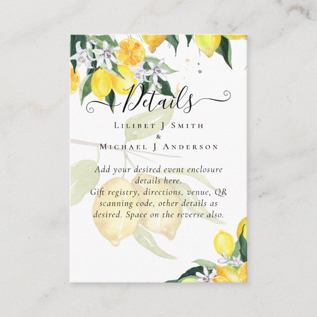 Fresh Yellow Lemons Wedding Enclosure Card (Front)