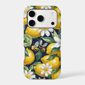 Fresh Yellow Lemons With Busy Bees & White Blooms