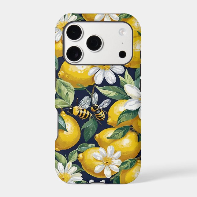 Fresh Yellow Lemons With Busy Bees & White Blooms (Back)
