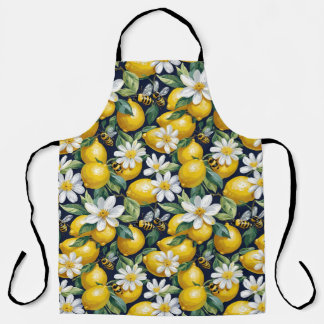 Fresh Yellow Lemons With Busy Bees & White Blooms Apron