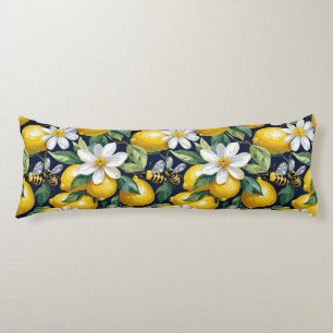 Fresh Yellow Lemons With Busy Bees & White Blooms Body Cushion