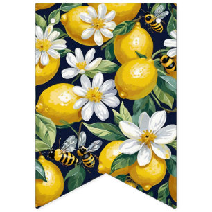 Fresh Yellow Lemons With Busy Bees & White Blooms Bunting