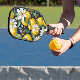 Fresh Yellow Lemons With Busy Bees & White Blooms Pickleball Paddle