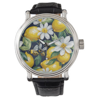 Fresh Yellow Lemons With Busy Bees & White Blooms Watch
