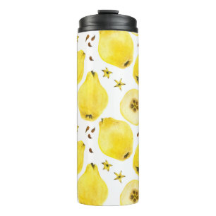 Fresh yellow quince fruits, watercolor seamless pa thermal tumbler