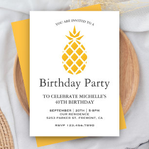 Fresh Yellow Tropical Pineapple Birthday Party Invitation