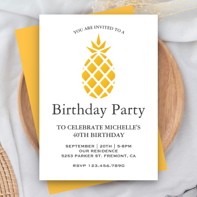 Fresh Yellow Tropical Pineapple Birthday Party Invitation (Creator Uploaded)