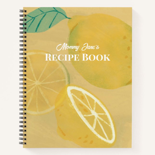 Fresh Yellow Watercolor Lemon Fruit Recipe Notebook (Front)