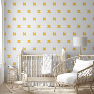 Fresh Yellow-White-Cross Pattern Wallpaper