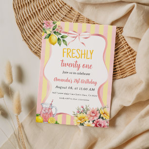 Freshly 21 Pink Lemonade Lemon 21st Birthday Invitation