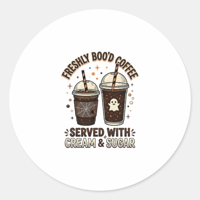 Freshly Bood Coffee Halloween Ghost Cup Classic Round Sticker (Front)