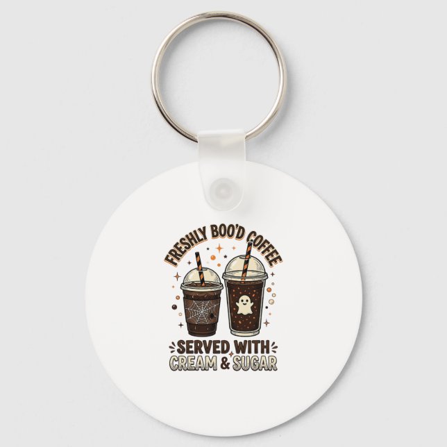 Freshly Bood Coffee Halloween Ghost Cup Key Ring (Front)