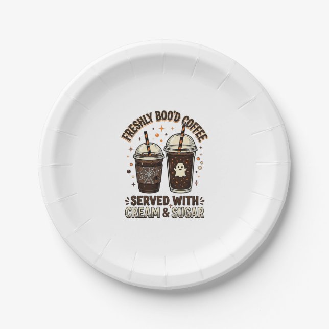 Freshly Bood Coffee Halloween Ghost Cup Paper Plate (Front)