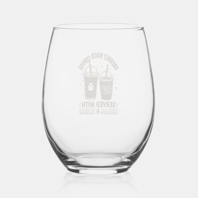 Freshly Bood Coffee Halloween Ghost Cup Stemless Wine Glass (Front)