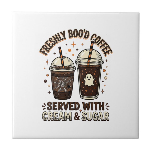 Freshly Bood Coffee Halloween Ghost Cup Tile (Front)