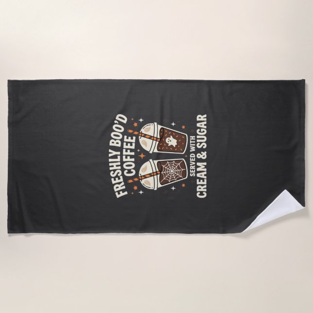 Freshly Bood Halloween Coffee Beach Towel (Front)