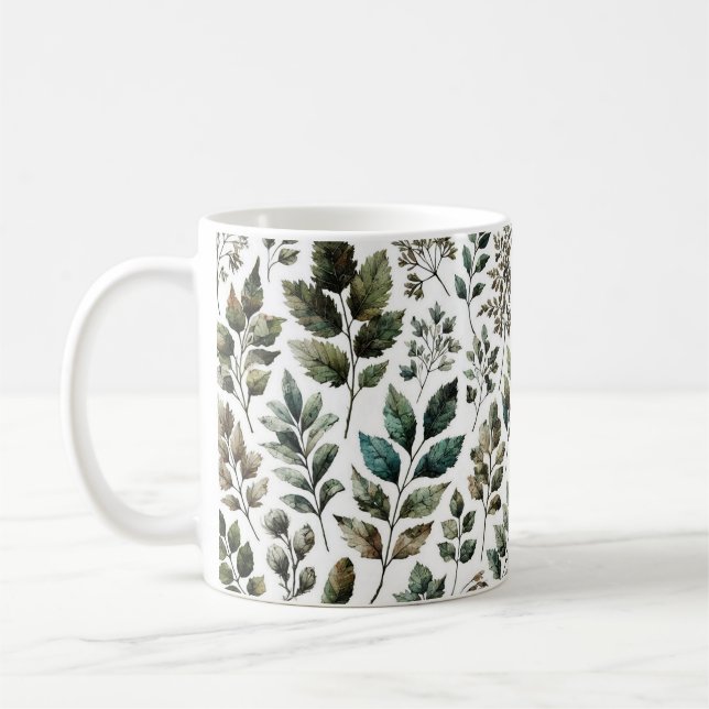 Freshly Brewed, Naturally Leaves Design Coffee Mug (Left)
