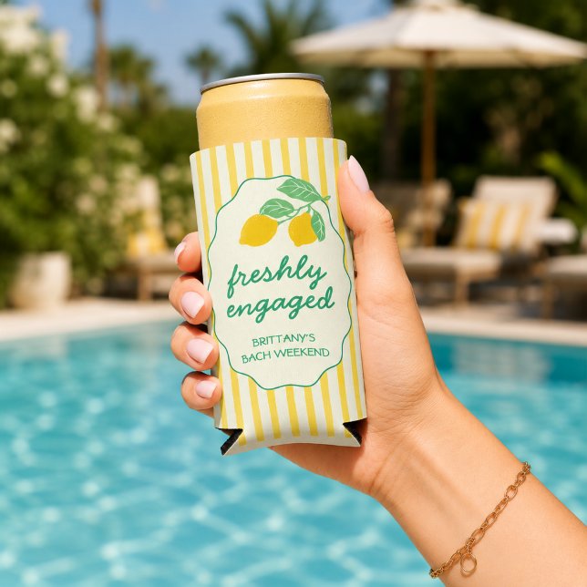 Freshly Engaged Lemon Citrus Bachelorette Seltzer Can Cooler (Freshly Engaged Lemon Citrus Bachelorette Seltzer Can Cooler)